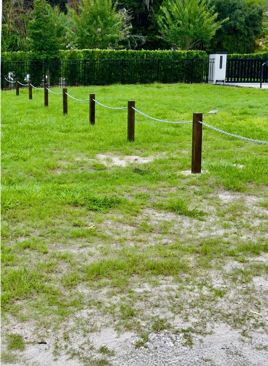 Before: Lawn restored and old post-and-chain fence removed