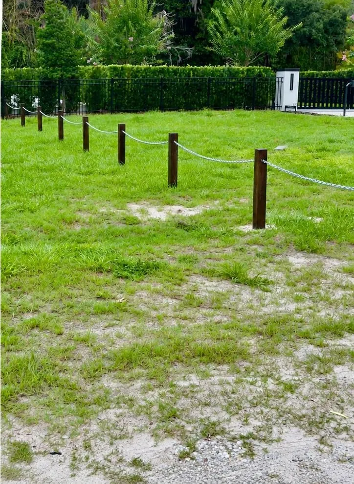 Before: Lawn restored and old post-and-chain fence removed